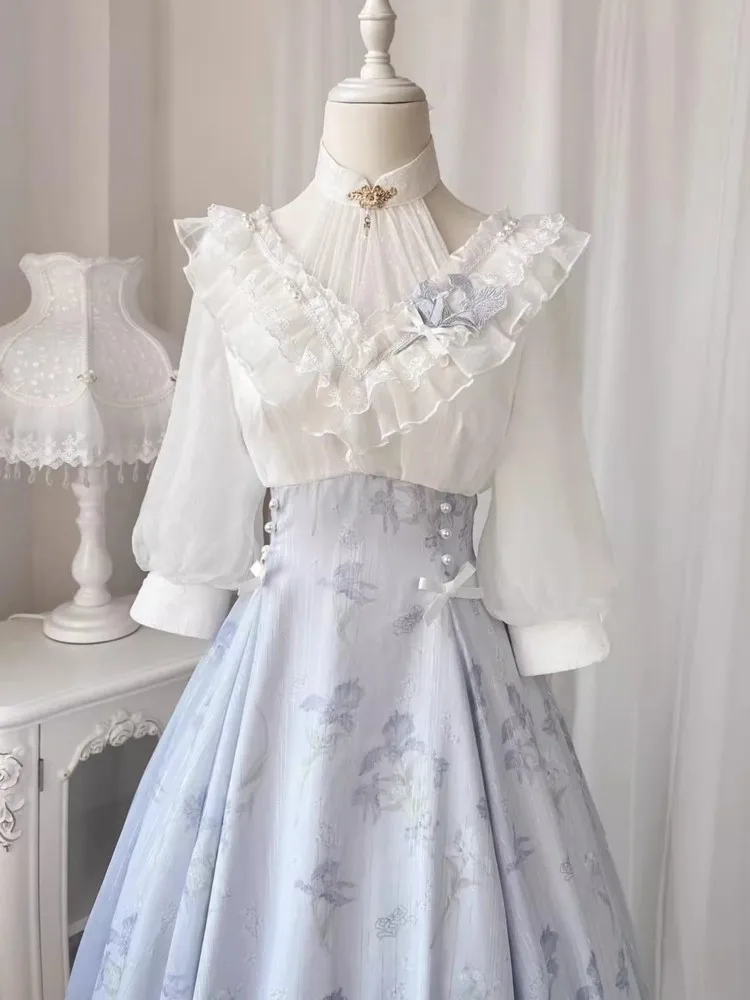 French Vintage Floral Midi Dress - Elelgant feminino verão francês vintage floral