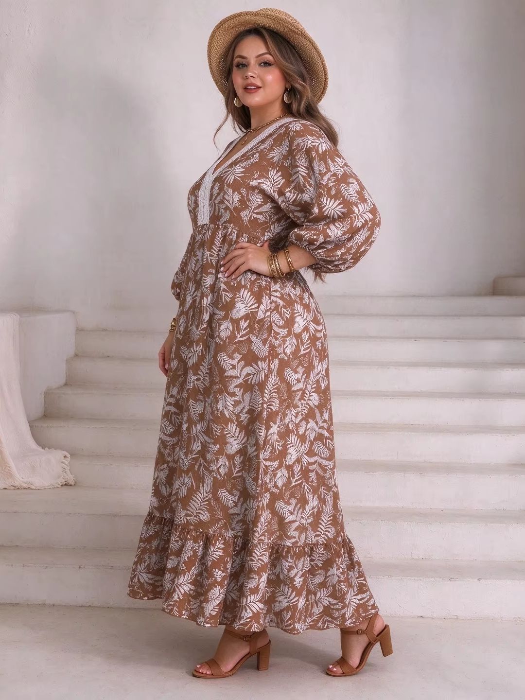 Vestido Maxi Floral com Folhas - Boho Summer Beach Maxi Dress avaliação e preço