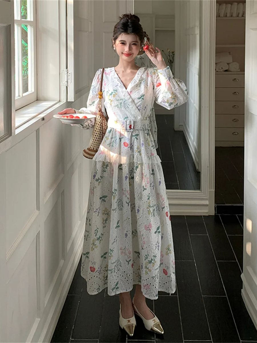 Vestido midi floral com mangas - French Vintage Floral Midi Dress avaliação e preço